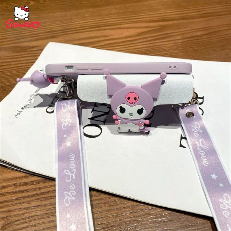 Kawaii Sanrio Kuromi Iphone14/13Promax Protective Case Cartoon Silica Gel Coin Purse with Straps Cell Phone Decorate Accessories