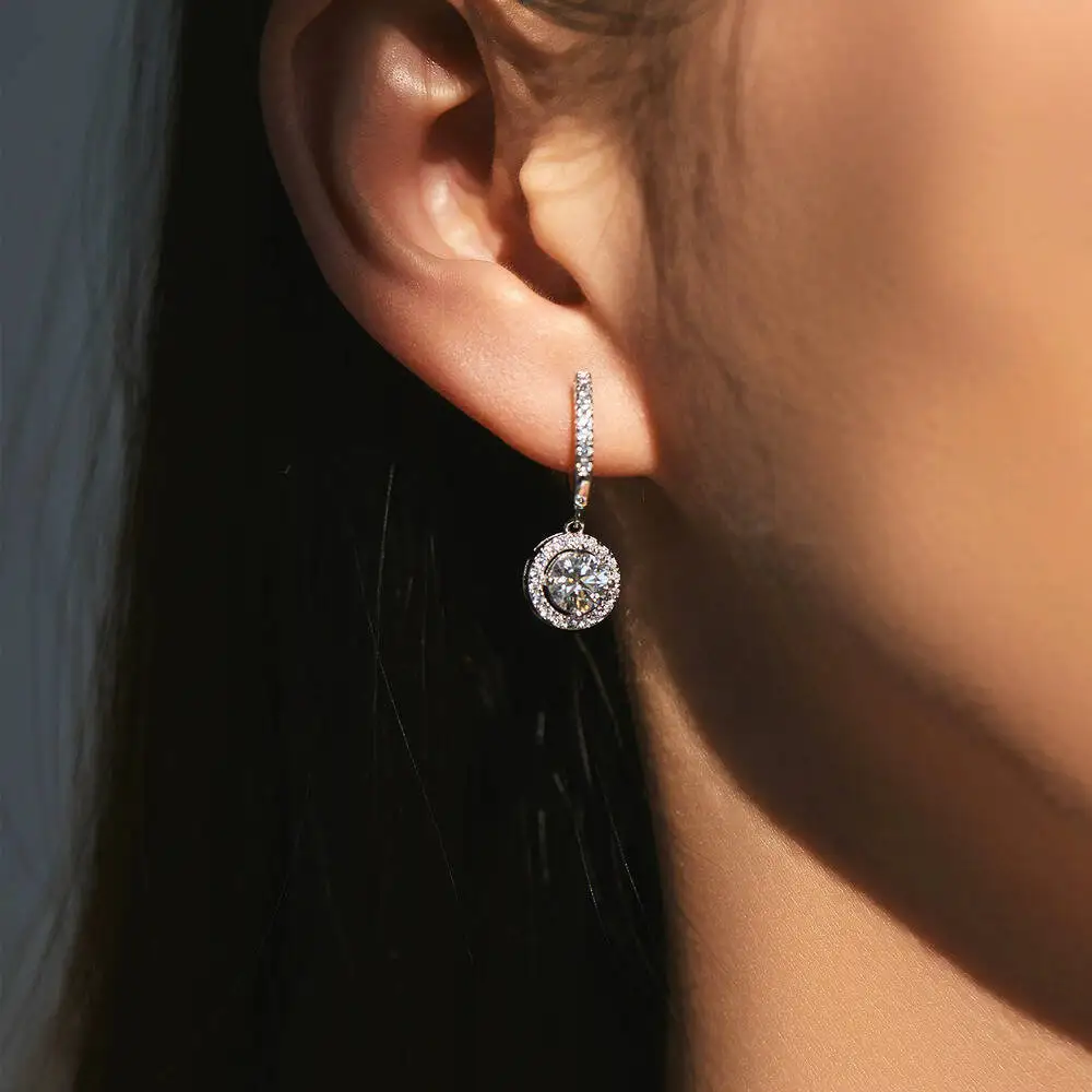 SG 1-2Ct D-Farbe Moissanit Runde Tropfen-Ohrringe S925 Sterling Silber Hochzeitsschmuck für Damen – Detail 2