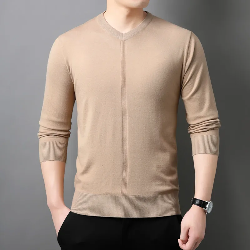 

Spring Autumn Fashion V-Neck Knit Pullovers Men Solid Color Casual Knitwear Men Long Sleeve Knitted Sweater Tops Plus Size L-8XL