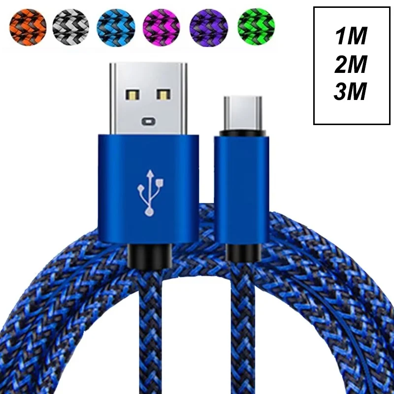 1m 2m 3m USB-auf-Typ-C-Kabel, Datensynchronisation, 2,4A schnelles Laden, Nylon-geflochtenes Kabel, Typ-C-Ladekabel für Huawei Xiaomi