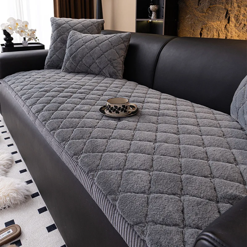 Thickened Rabbit Fur Sofa Cushion, Winter Warm Plush Seat Cushion, 2025 New Straight Row Special Sofa Cover Cloth