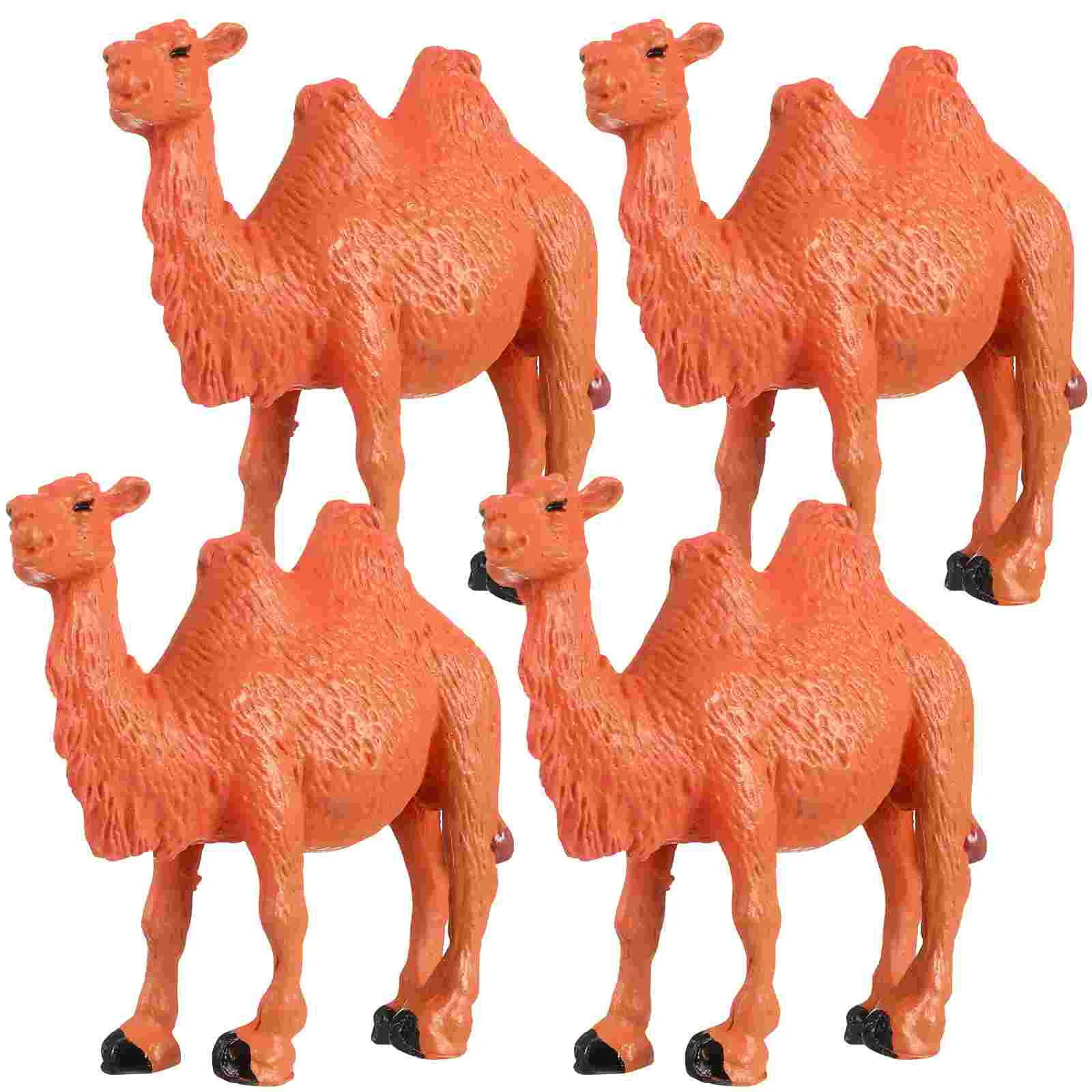 

4 Pcs Farm Animal Toys for Babies Camel Adornments Decorate Light Brown Vivid Statues Mini Plushies