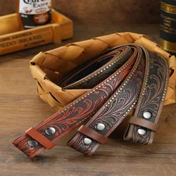 Hot Sale Fashion 3D Knurling 4cm Leather Men Belts Long Western Cowboys Brand Designer Male Straps No Buckle Head