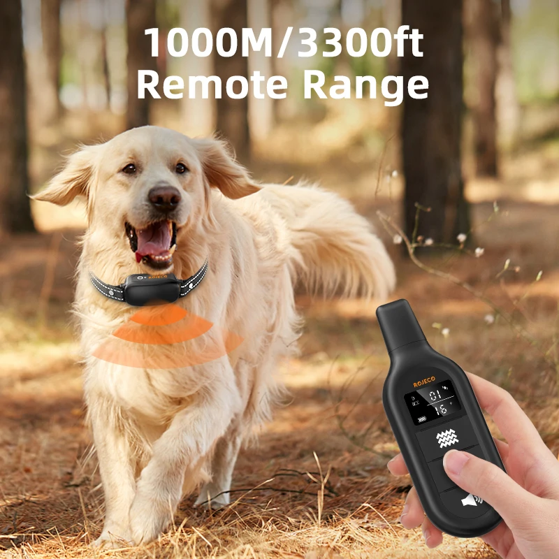 ROJECO 3300ft Dog Training Collar 1000M Remote Control Electric Shocker IPX7 Waterproof Vibration Shock Pet Dog Bark Stop Collar