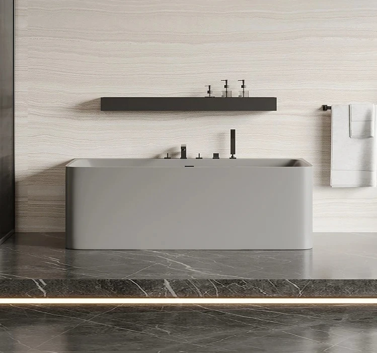 

Gray One-Piece Independent Double Qimei Stone Bathtub Hotel Household Artificial Stone Bathtub