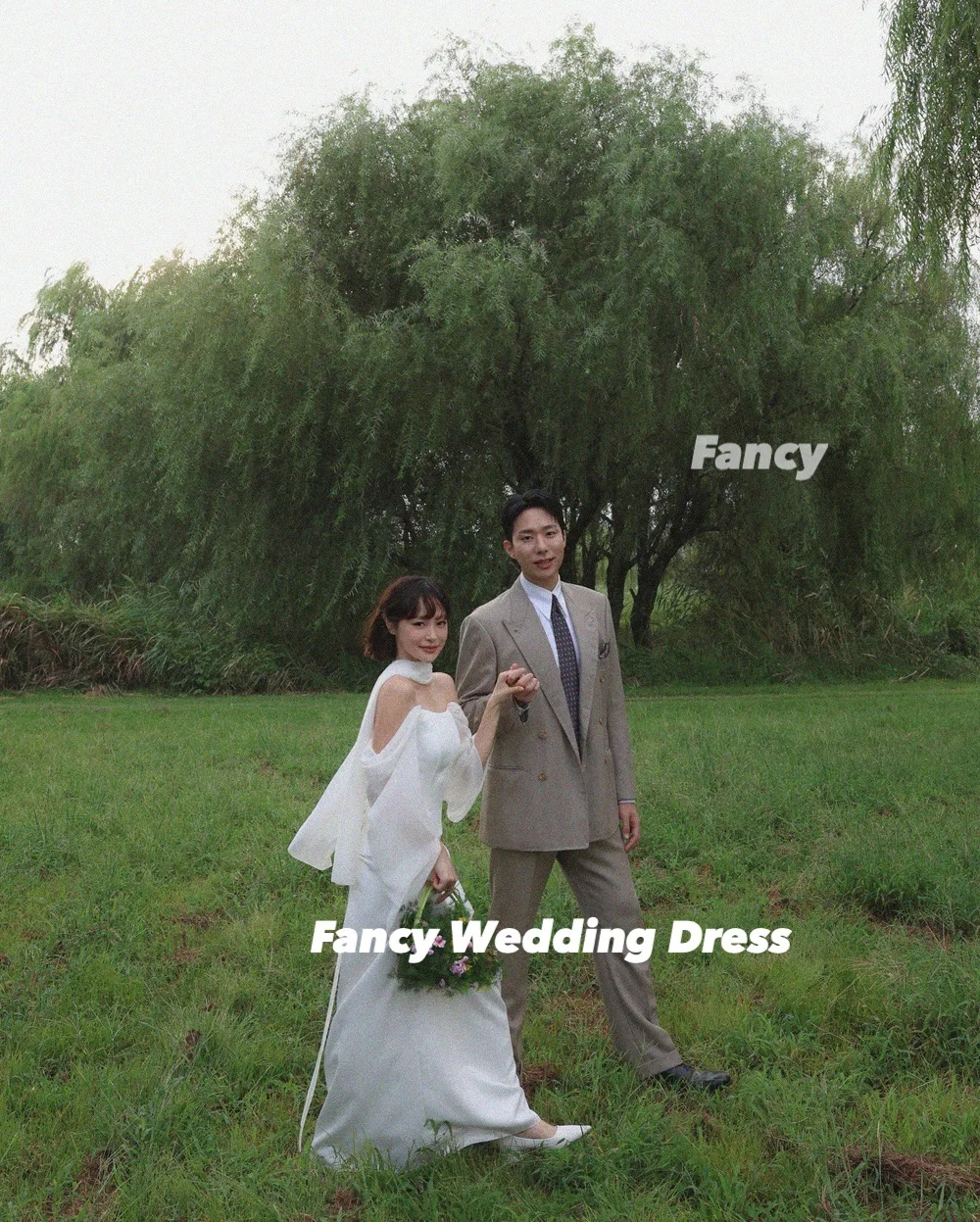 يتوهم بسيط قبالة الكتف فستان الزفاف كوريا ألف خط كوريا صورة تبادل لاطلاق النار ثوب الزفاف الطابق طول الظهر مشد مخصص #2