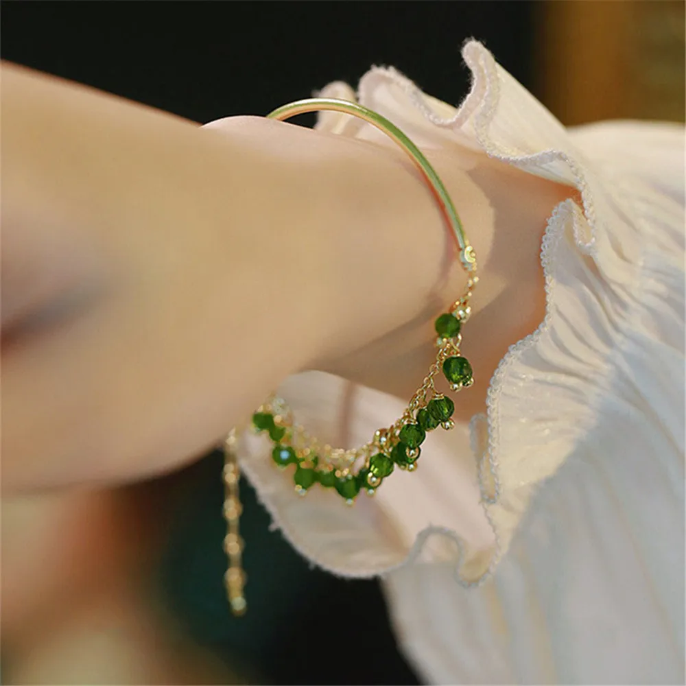 Natural Green Peridot Beads Adjustable Chain Women Bracelet Tassel Handmade Luxury Exquisite Ladies Jewelry Romantic Gift