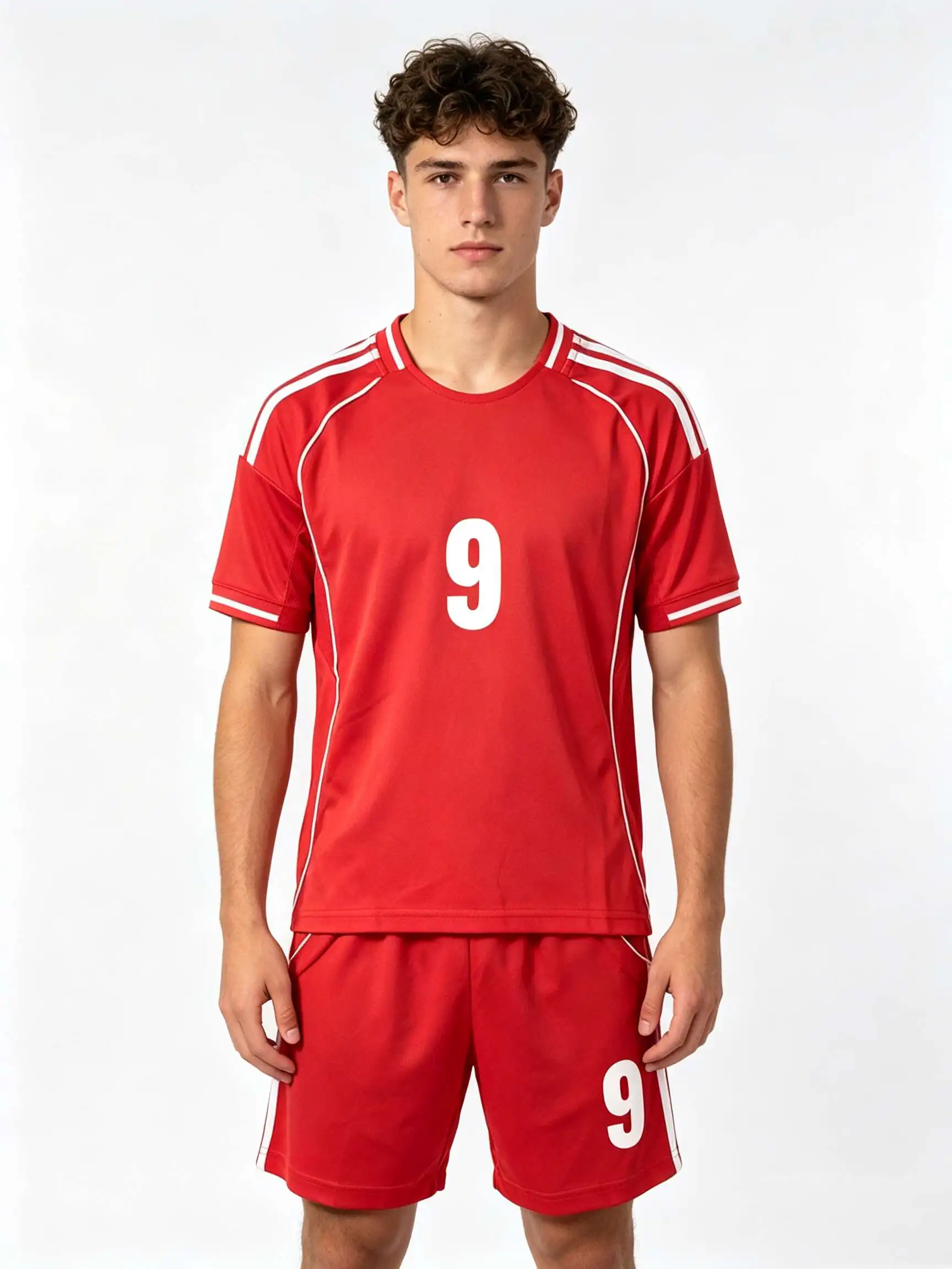 26/27 Unisex Blank Soccer 2‑Piece Set, Kids Adults Parent‑Child Kit, Custom No.1 7 8 9 10 for School Outdoor Team Sports red 10