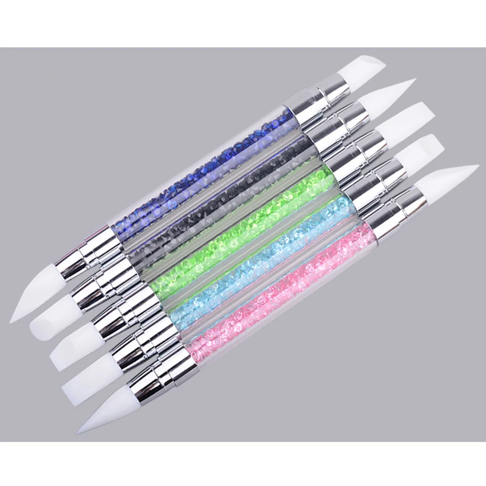 1/2PCS Five Colors 2 Way Nail Art Painting Dotting Pen Brushes Manicure Tool Kit Sculpture Pen Silicone Carving Craft