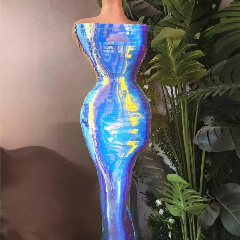 

Fashion tube top design blue sequin suit, birthday party dress, catwalk performance dress