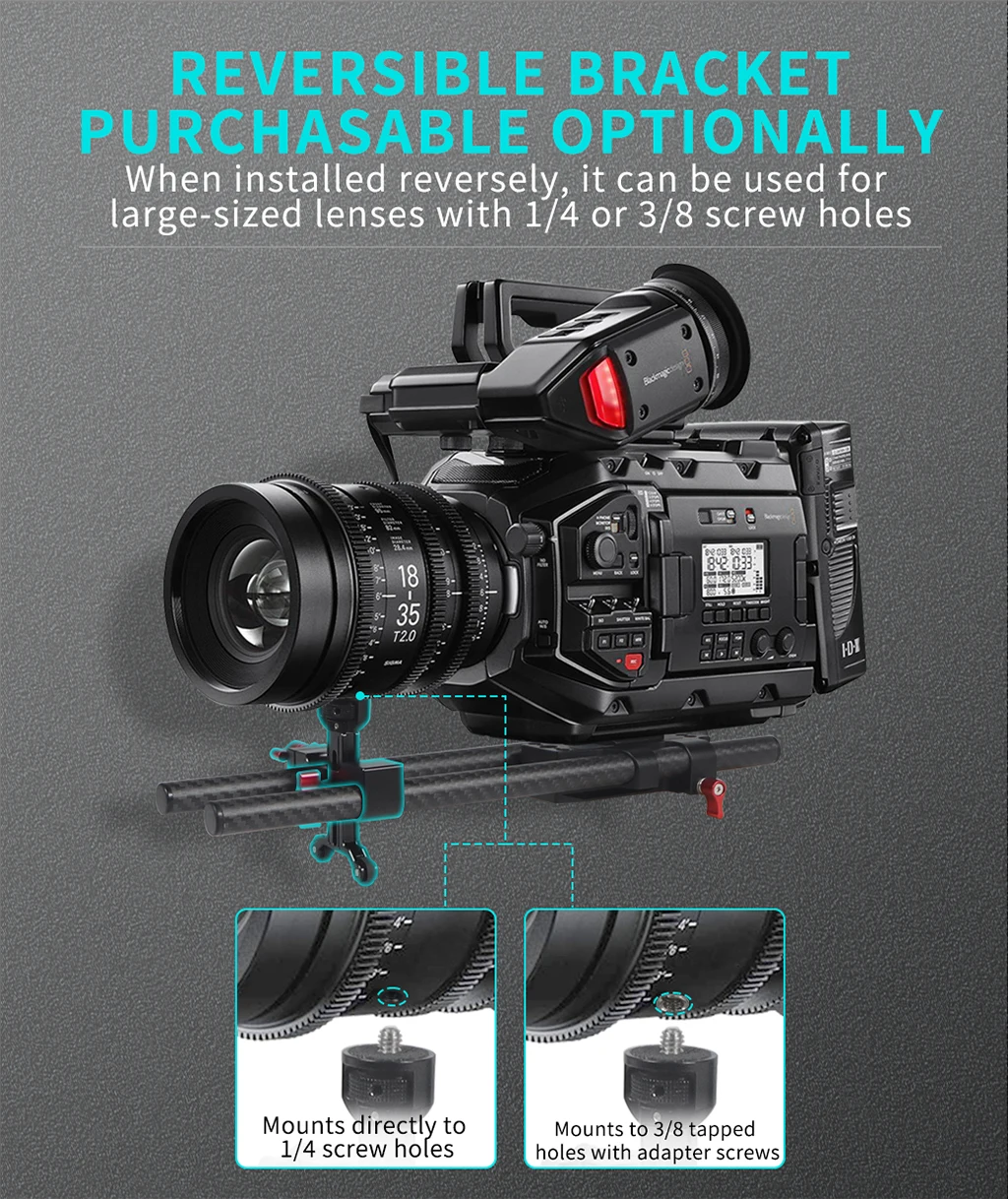 Y-förmige Objektivhalterung 15MM Stangenhalterung Erweiterte Objektivunterstützung mit Gummilagern für Sony Fuji Objektiv DSLR-Kamera Langobjektiv – Detail 8