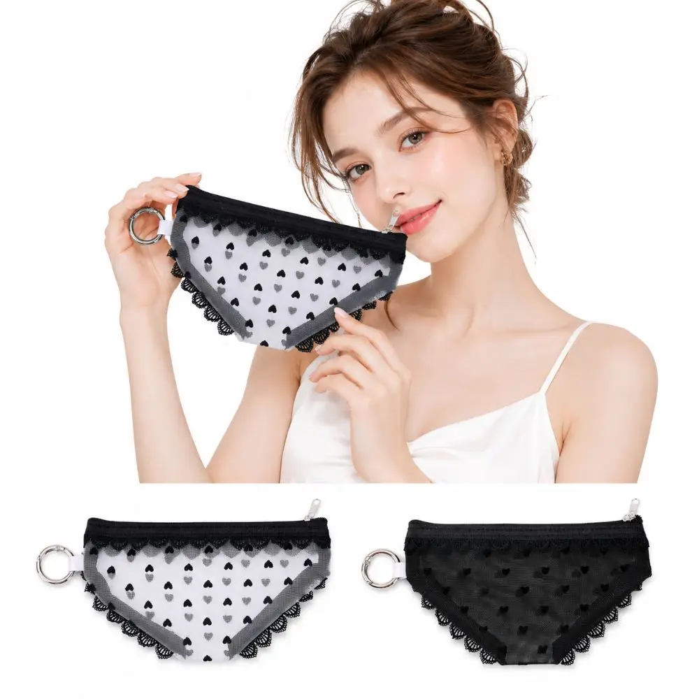 

New Underwear Shape Bikini Cosmetic Bag Mesh Lace Heart Makeup Storage Pouch Transparent Y2K Toiletry Bag Travel, Daily Life