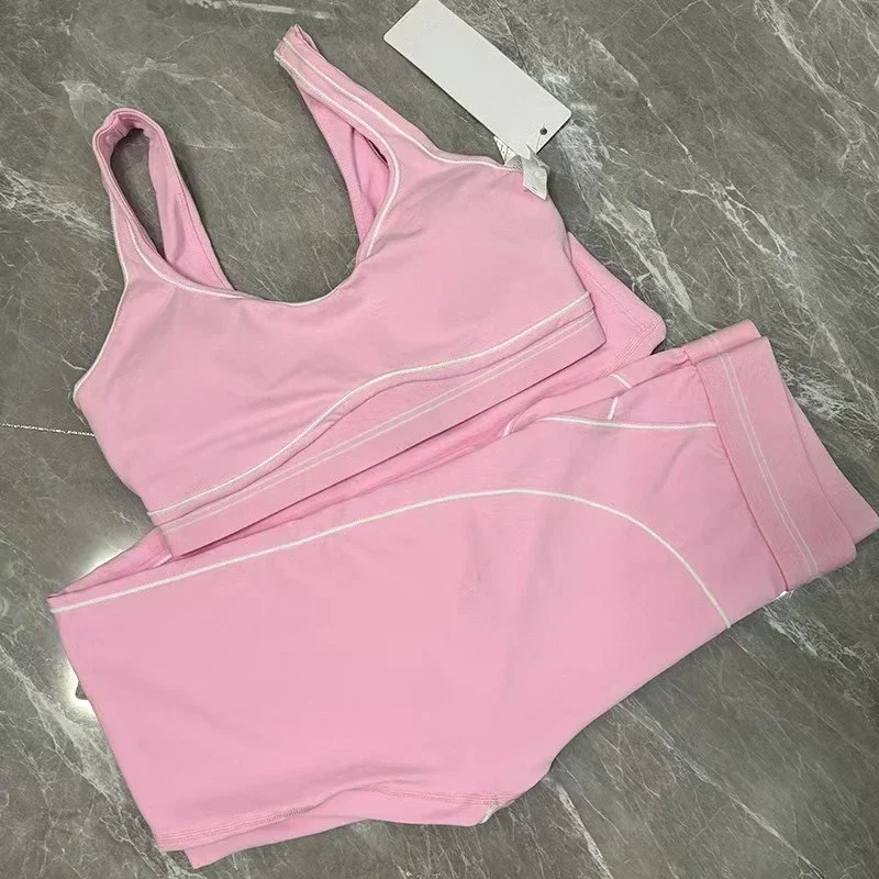 

Goddess Yoga Sports Set Brush High Waist Heart Throb Legging Tight Fitting Sport Bra Women Slimming Elastic Fitness Running Set