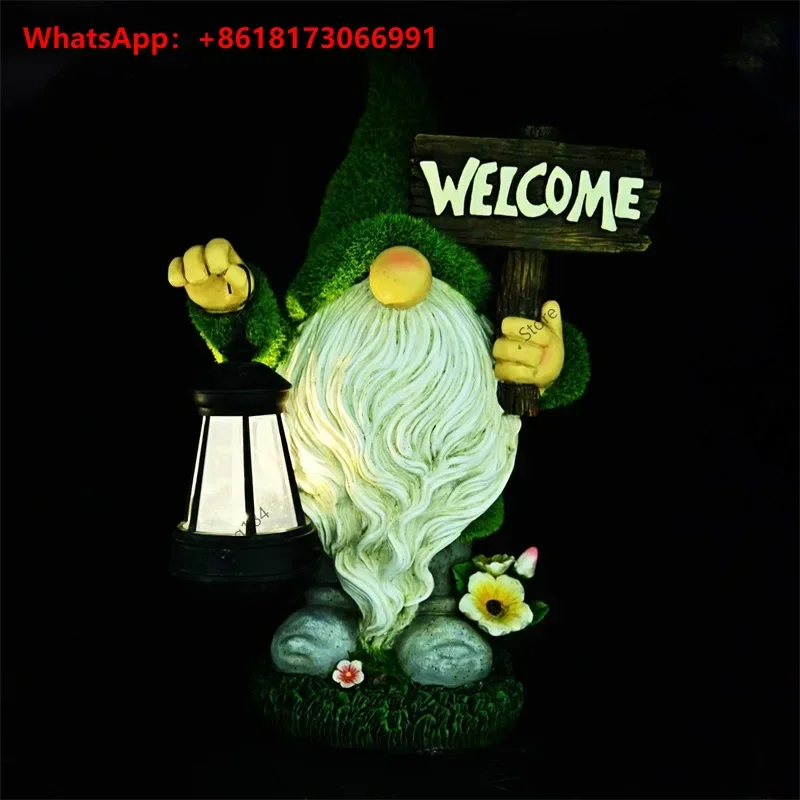 Outdoor solar garden resin ornaments, dwarf crafts, dwarf statues, courtyard lawn decorative lights