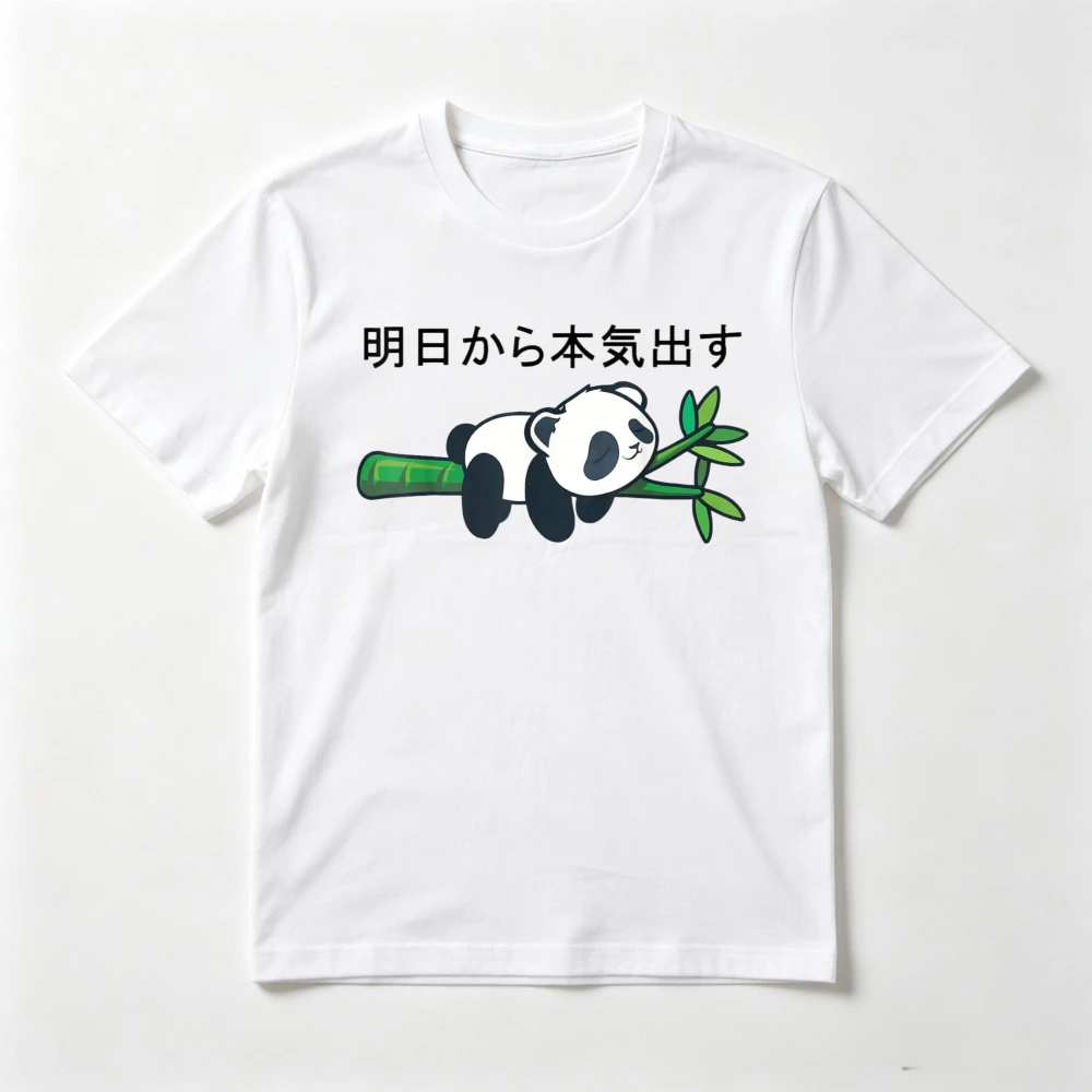 I’ll Work on It Seriously Starting Tomorrow T-Shirt Funny Japanese Calligraphy Graphic Printed Cartoon Panda Tshirt Unisex Tees