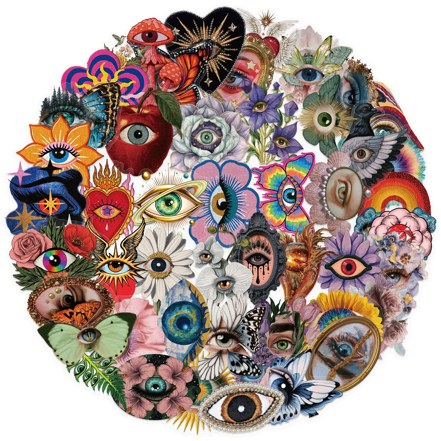 50 Pcs Eye Flower PET Stickers Creative Transparent Artistic Decals for DIY Journal Phone Case