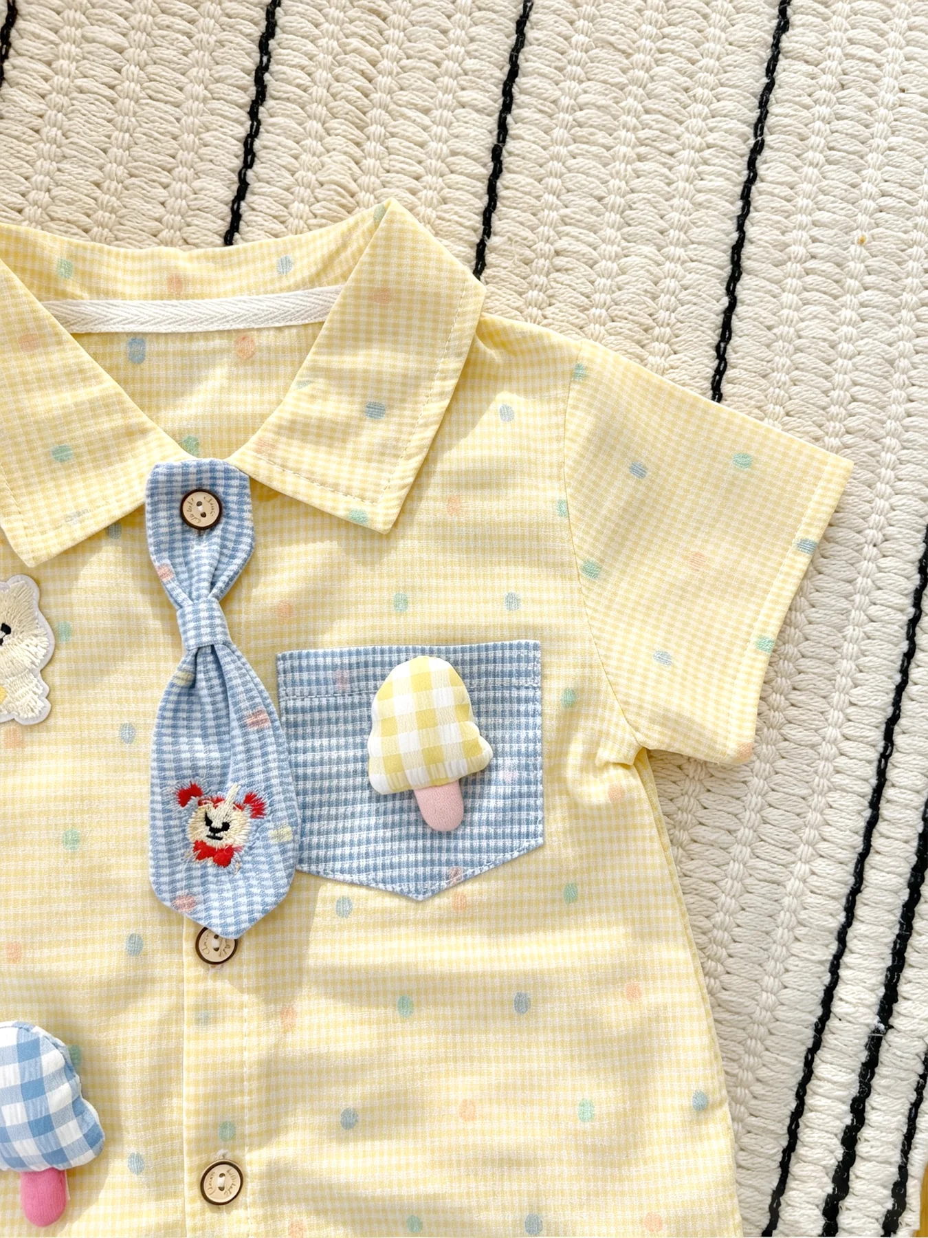 Niedliches, verziertes Einteiler-Kleid für Babymädchen, Frühling/Sommer, mit Kragen und Druckknöpfen, 0–12 Monate, für alltägliche Ausflüge – Detail 7