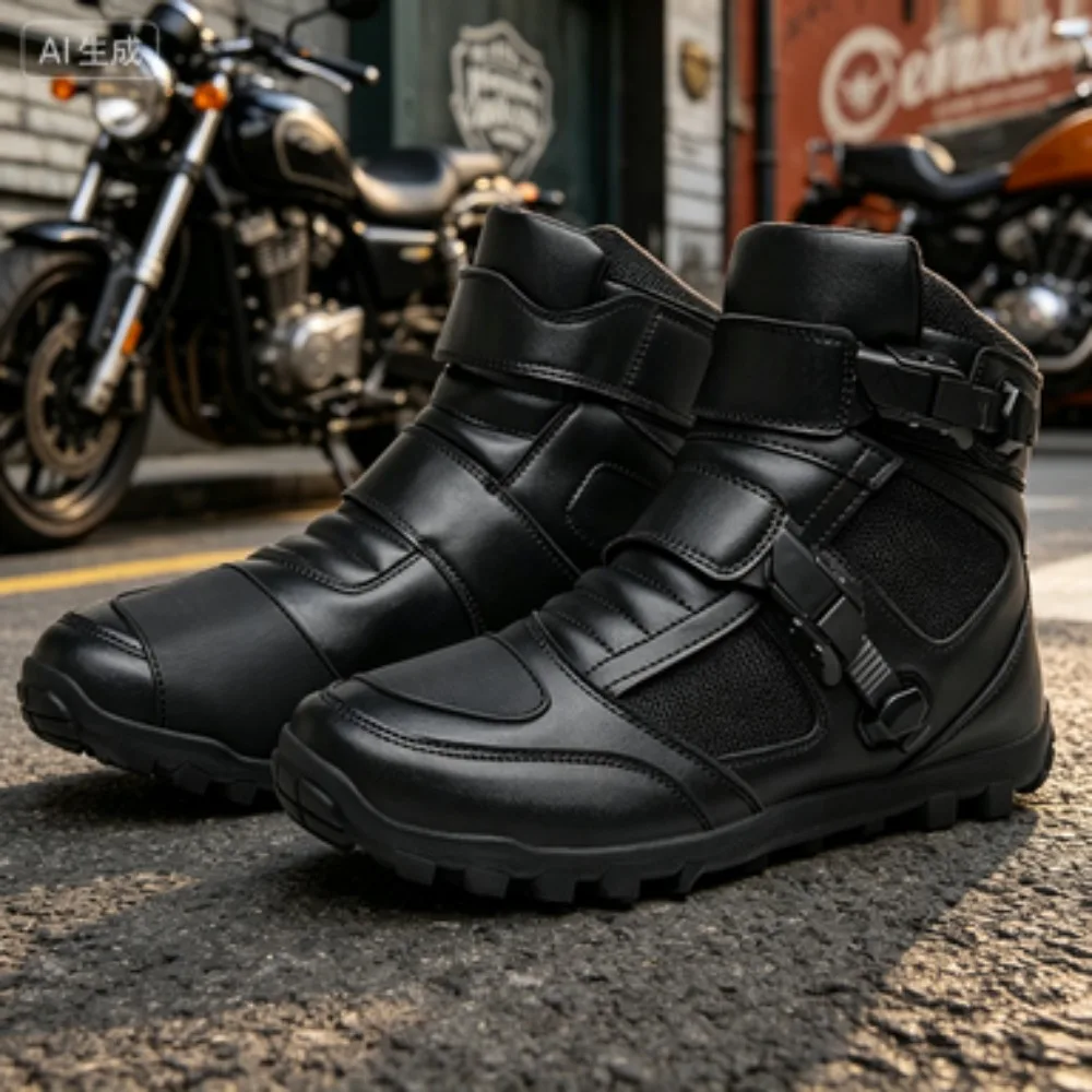 

Black Leather Motorcycle Shoes Men Women Motocross Boots Summer Breathable Light Adventure Biker Boot for Urban Riding Racing