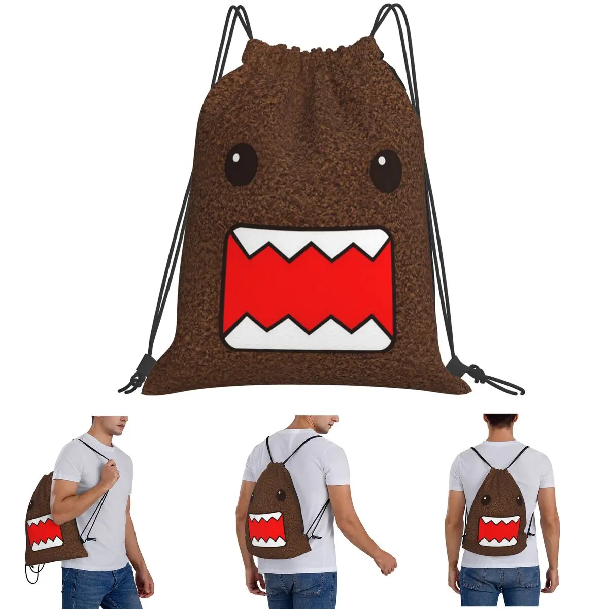 かわいい漫画ドモくんバックパックカジュアルポータ​​ブル巾着バッグ靴バッグブックバッグ旅行学校用