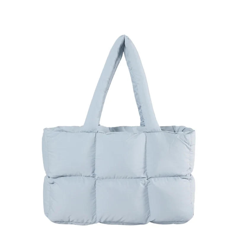 Large Capacity Soft Puffer Tote Bag Women Cloud Shoulder Handbag Crossbody Quilted Down Cotton Travel Bag White