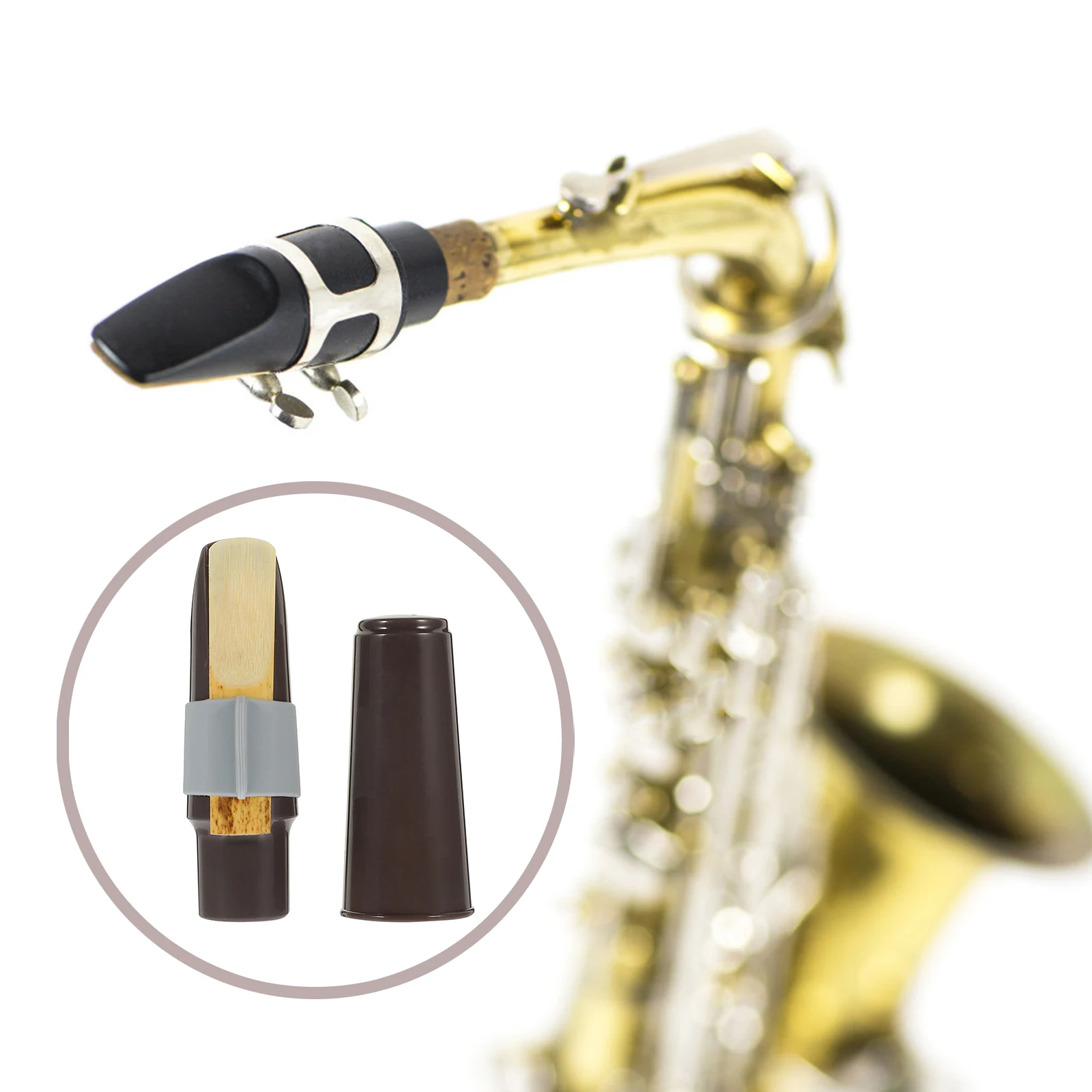 

1 set 1 Set Saxophone Ligature Clamp For Alto Sax Accessories Sax Cap Parts Kit Wood Plastic Silicone Durable Long Lasting Music