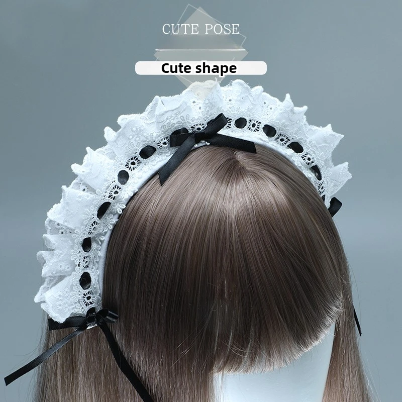 Argola de cabelo com laço e babados, acessórios japoneses de lolita, kawaii, menina, anime, cosplay, kc jk, empregada, retrô, clássico