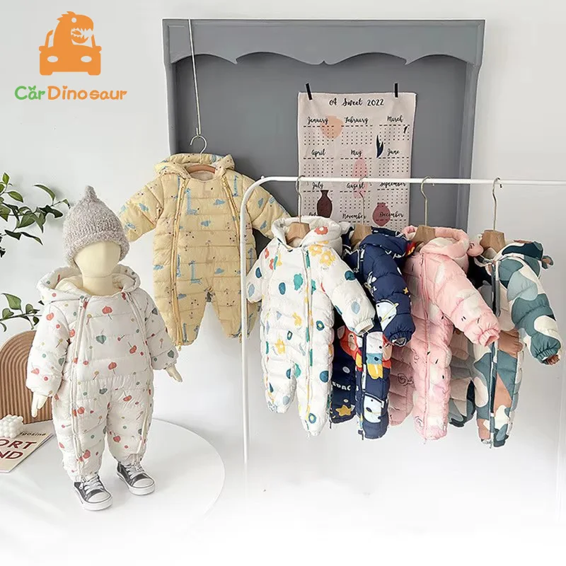 2026 Winter Warm NewBorn Baby 3M 6M 9M 12M 18M 24M Toddler Kids Plus Velvet Jumpsuit Pattern Thick Boys Girls Rompers With Shoes