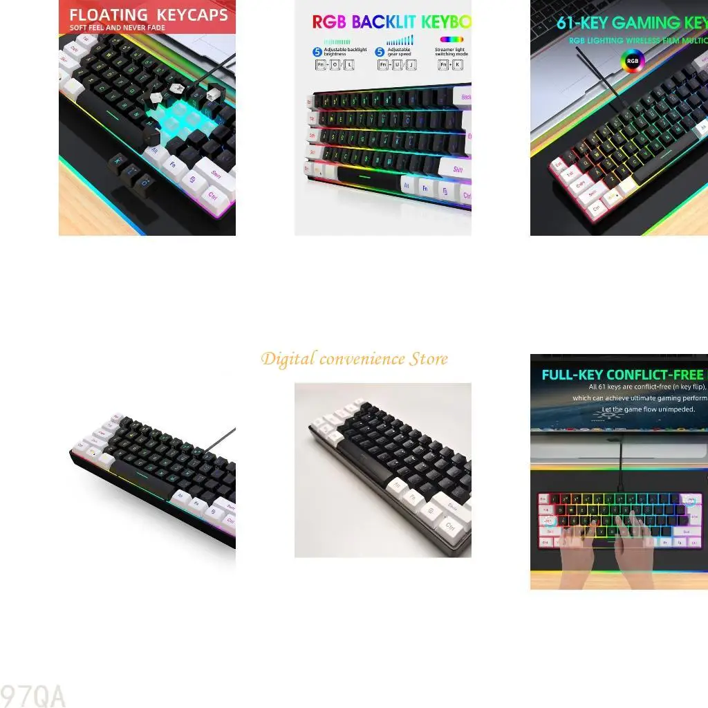 

97QA V700WB Gaming Keyboard 61 Ключи Многоцветь RGB освещенные светодиодные светодиоды с быстрым откликом ультракомпактной