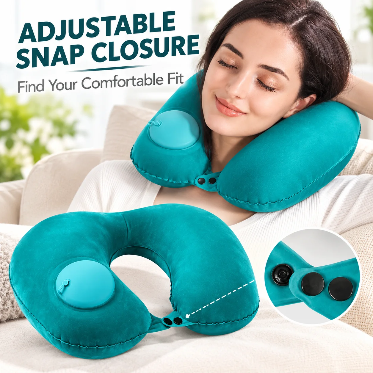 Inflatable Travel Neck Pillow U-Shaped Portable Foldable Cushion with Built-in Press Pump for Flights Office Rest Business Trips gallery 4