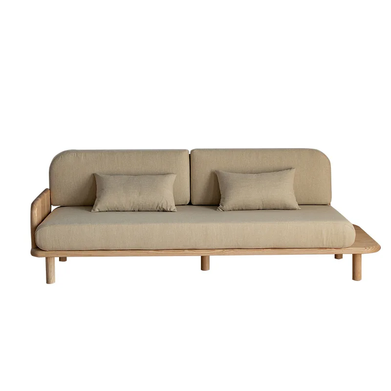 LH solid wood sofa small apartment log simple cream style living room three-person sofa