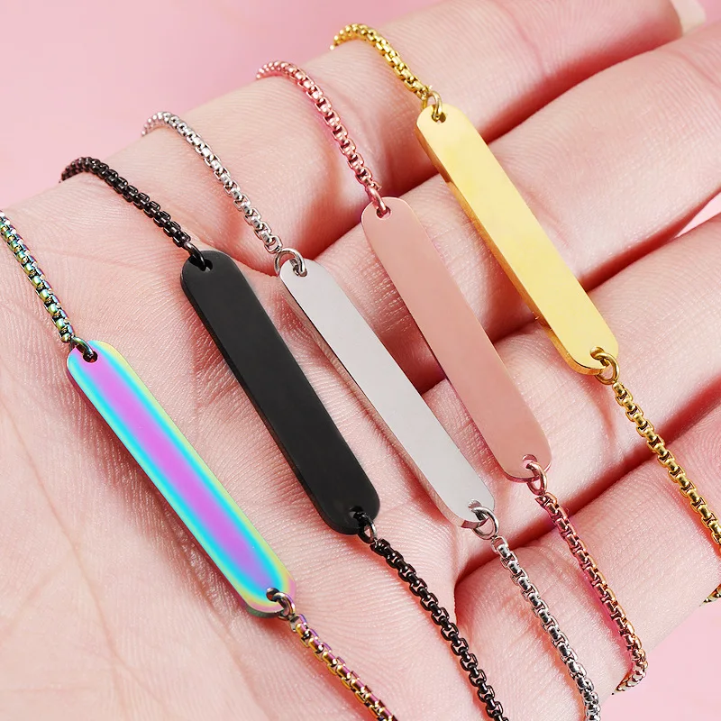 

10 шт., геометрическая полоса из нержавеющей стали, зеркальная полировка, коробка с гравировкой на заказ, браслет-цепочка, модные аксессуары для женщин