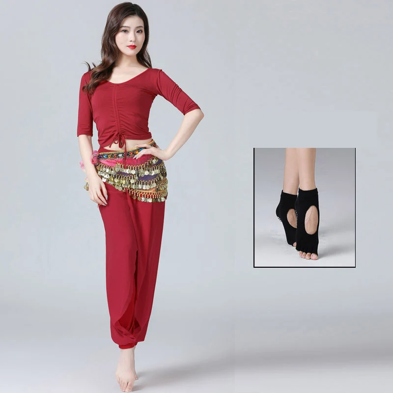 

Belly Dance Top Culottes Set With Socks Practice Clothes Sexy Women Show Dance Wear Performance Outfit Oriental Stage Costume