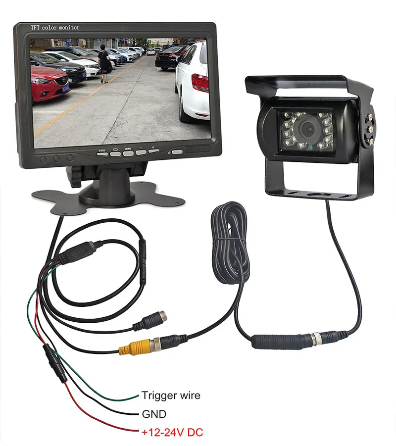 SMALUCK CVBS Signal 7inch TFT LCD Car Monitor 4pin IR Night Vision CCD Rear View Car Camera for Bus Houseboat Truck