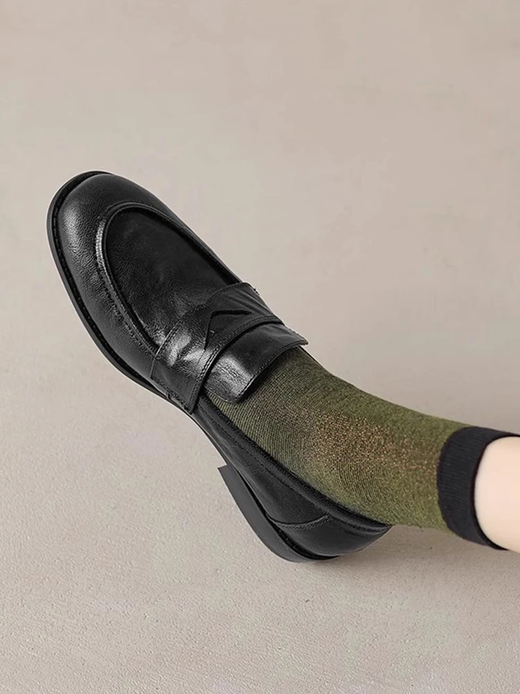 أحذية نسائية كلاسيكية بكعب سميك موديل 2025 الجديد، تصميم بسيط بمقدمة مستديرة وكعب متوسط، سهلة الارتداء، أحذية جلدية مريحة وقا... #5