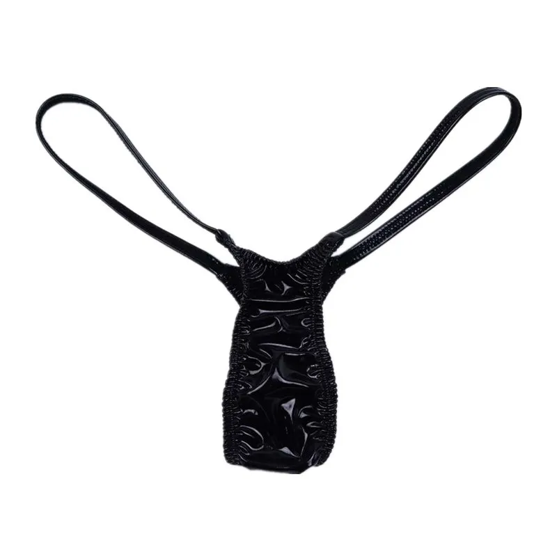 Women's Patent Leather Thong, Low-rise T-back Underwear with Thin Straps