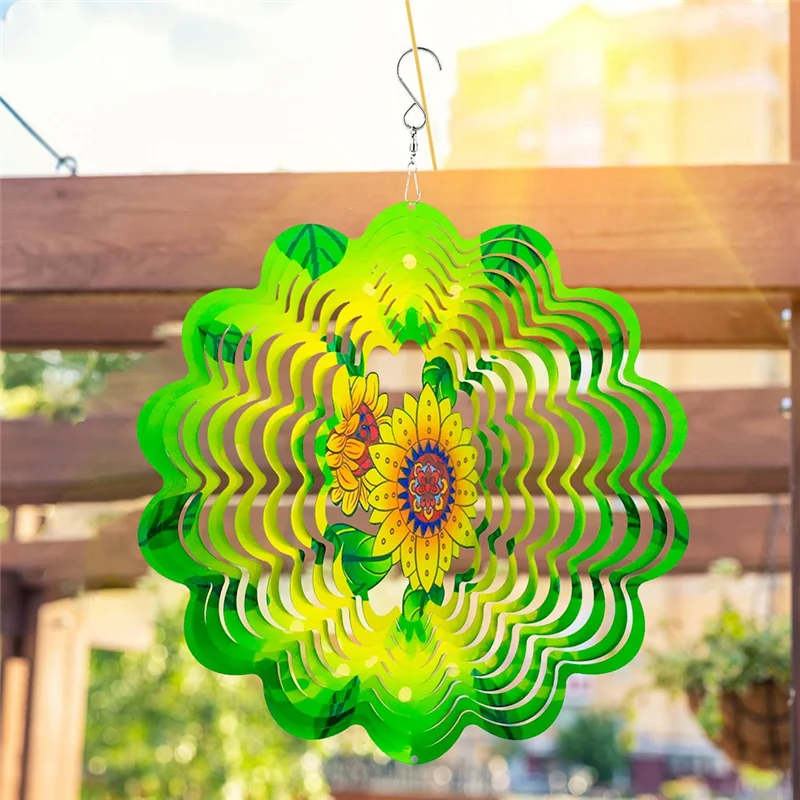 

AC23-3D Wind Spinner Sunflower 12Inch Garden Laser Cut Hanging Wind Spinners Metal Kinetic Yard Art Deco Indoor/Outdoor Decor Du