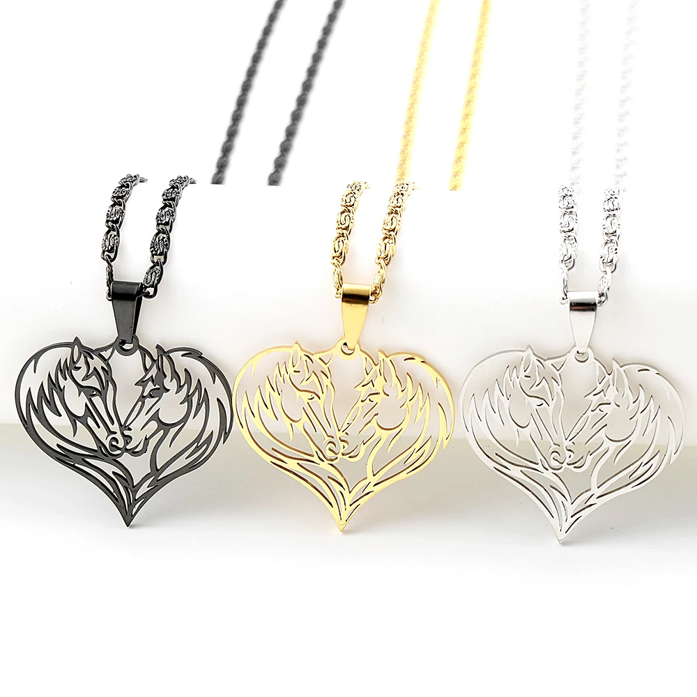 Women'S Day Fashion Show - Aesthetic Love Heart Couple Horse Pendant
