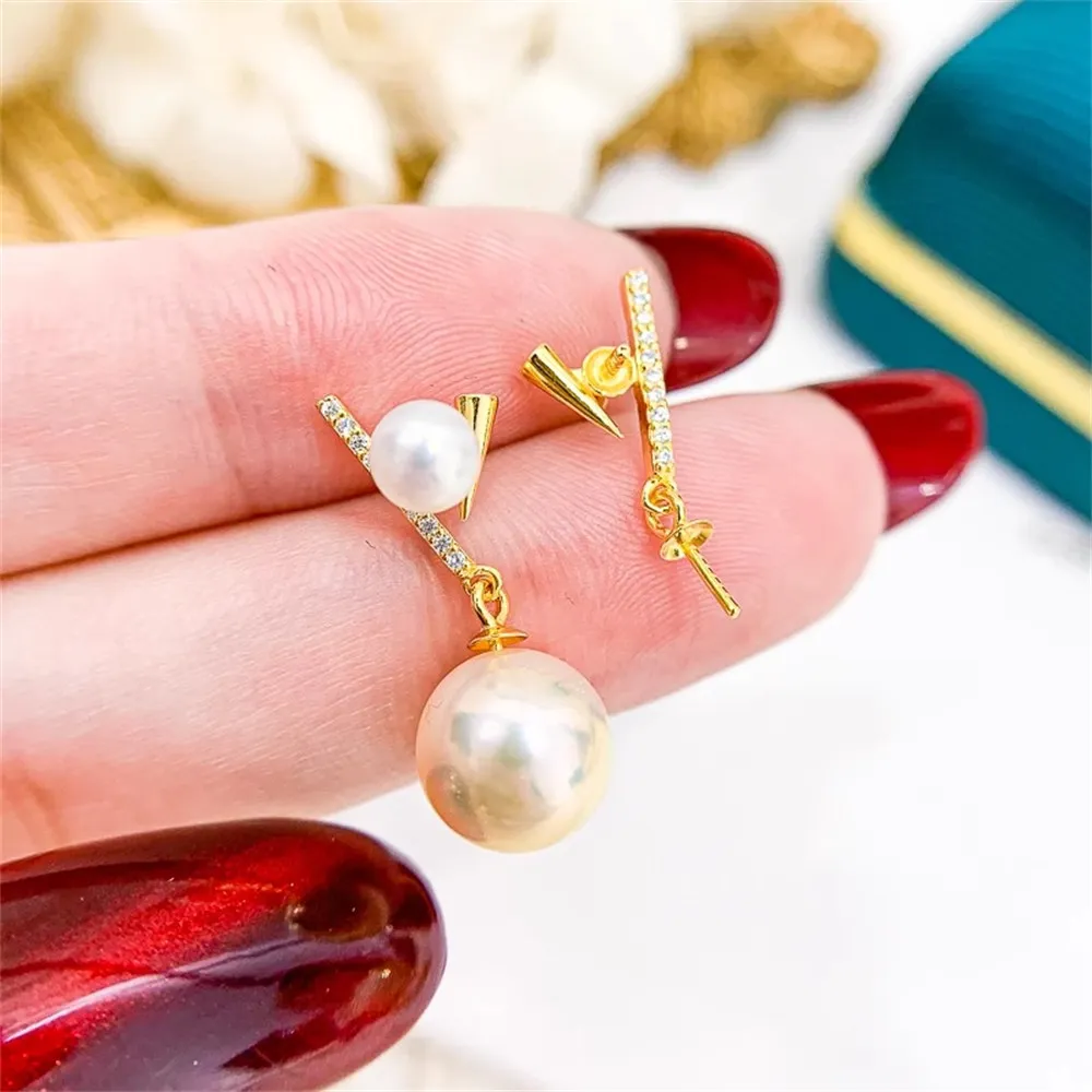 

DIY Pearl Mini Accessories S925 Pure Silver Ear Stud Empty Holder Gold Silver Earrings Fit 5-11mm Oval E252