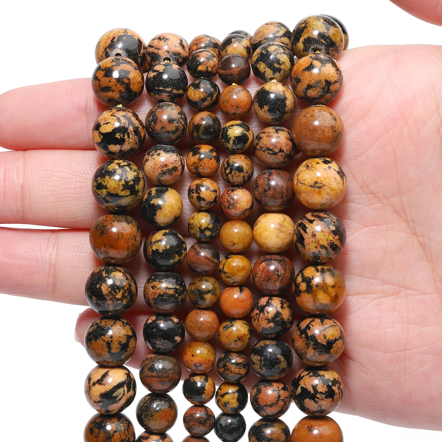 6/8/10mm Natural Stone Yellow Jasper Beads Black Spot Loose Spacer Beads For Jewelry Making Supplies DIY Bracelets Accessories