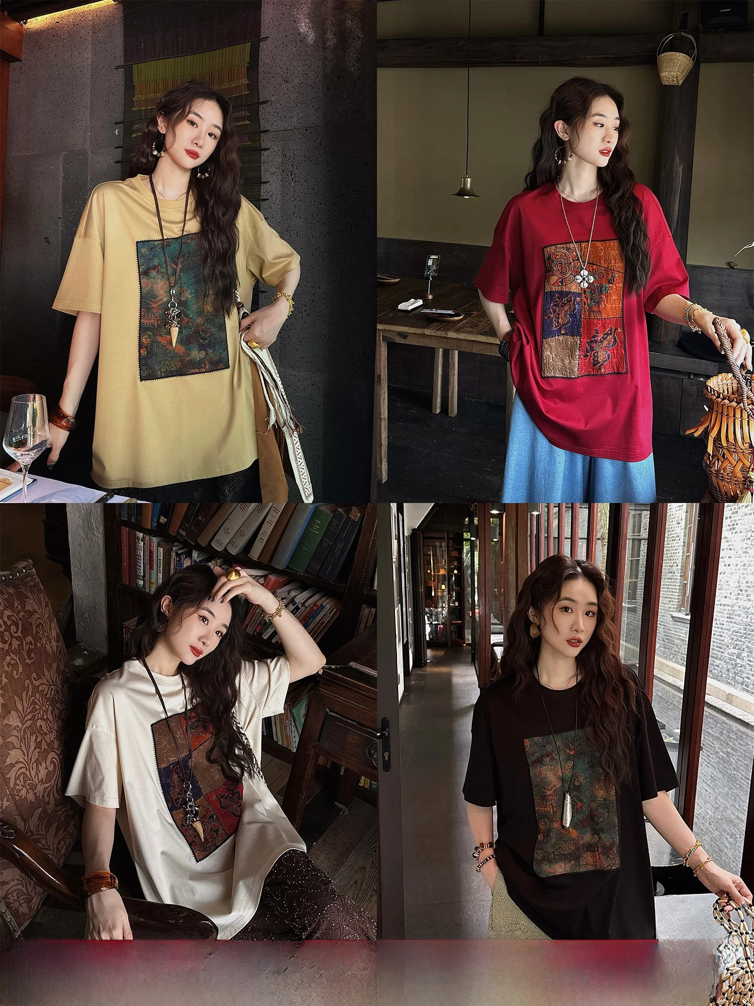 

Новая женская футболка Sanji Bla Flower в китайском стиле с коротким рукавом, из шелкового шифона, с вышивкой и принтом, летняя повседневная футболка