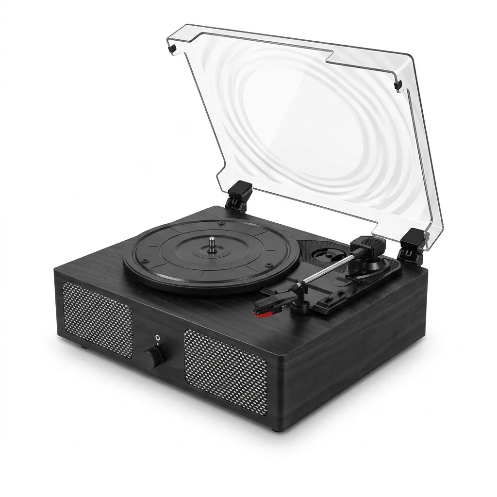 entry-level vinyl record player, advanced black self-contained speakers can be connected to speakers, retro phonograph