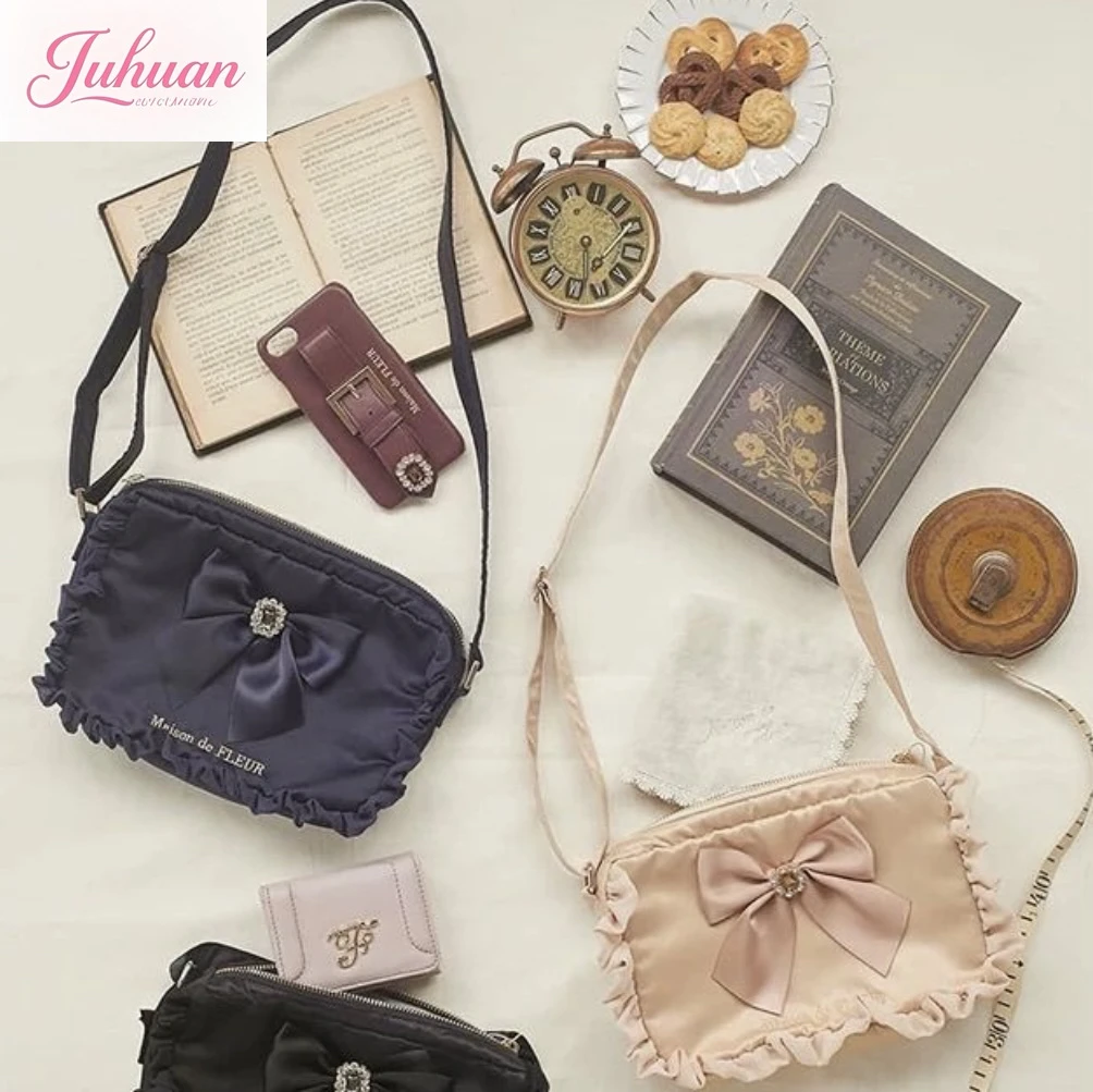 

Japanese Lolita sweet cute little camera bag bow fungus ruffle edge handbag women's college style one shoulder messenger bags