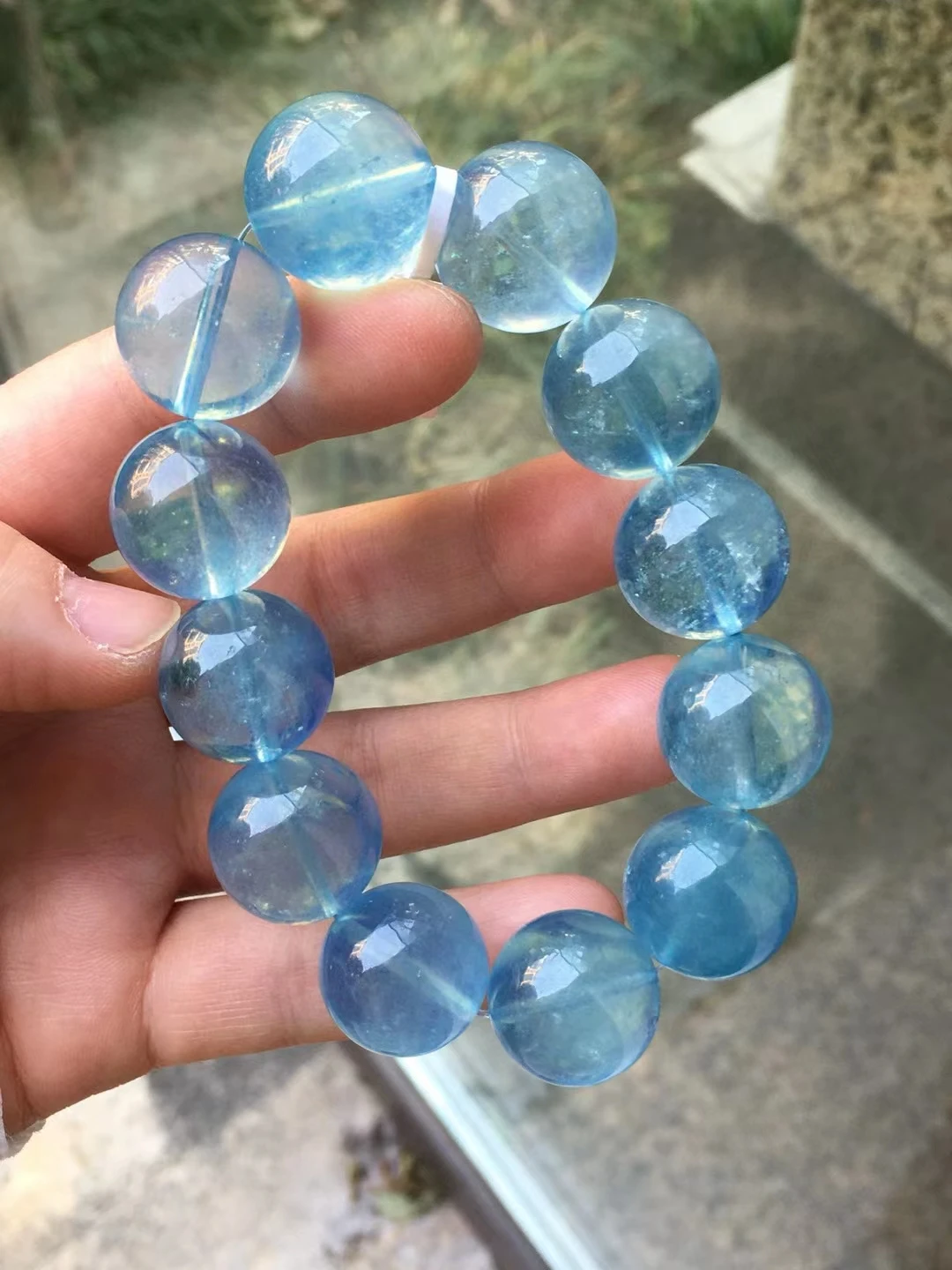 Natural Blue Aquamarine Clear Round Beads Bracelet 18.3mm big Women Men Brazil Stretch Blue Aquamarine Jewelry AAAAA