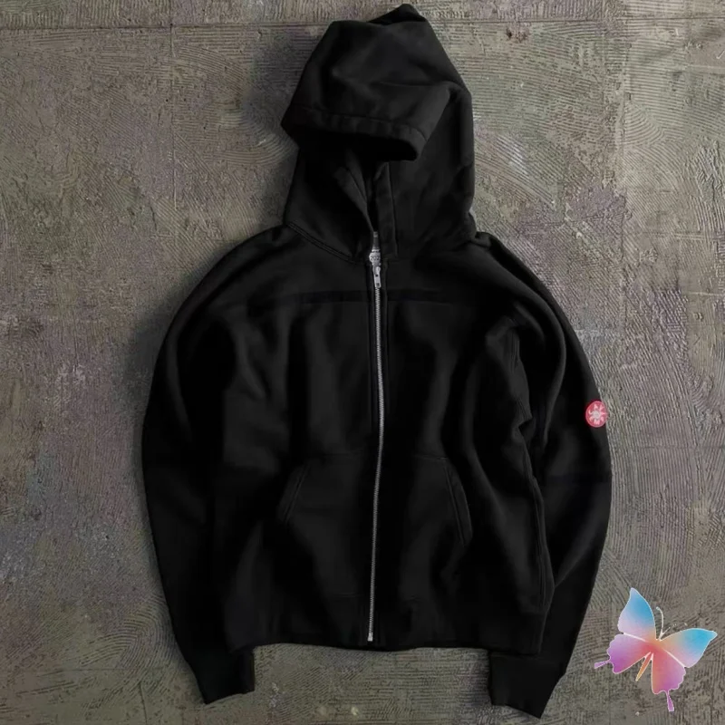 CAVEMPT Hoodies Black Patchwork Striped Cardigan Fashionable Street Casual Zipper Hooded Jacket Men Women Sweatshirts