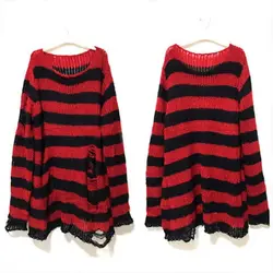 New Goth Punk Gothic Sweater Oversized Pullovers Women Striped Cool Hollow Out Hole Broken Jumper Harajuku Aesthetics Sweater