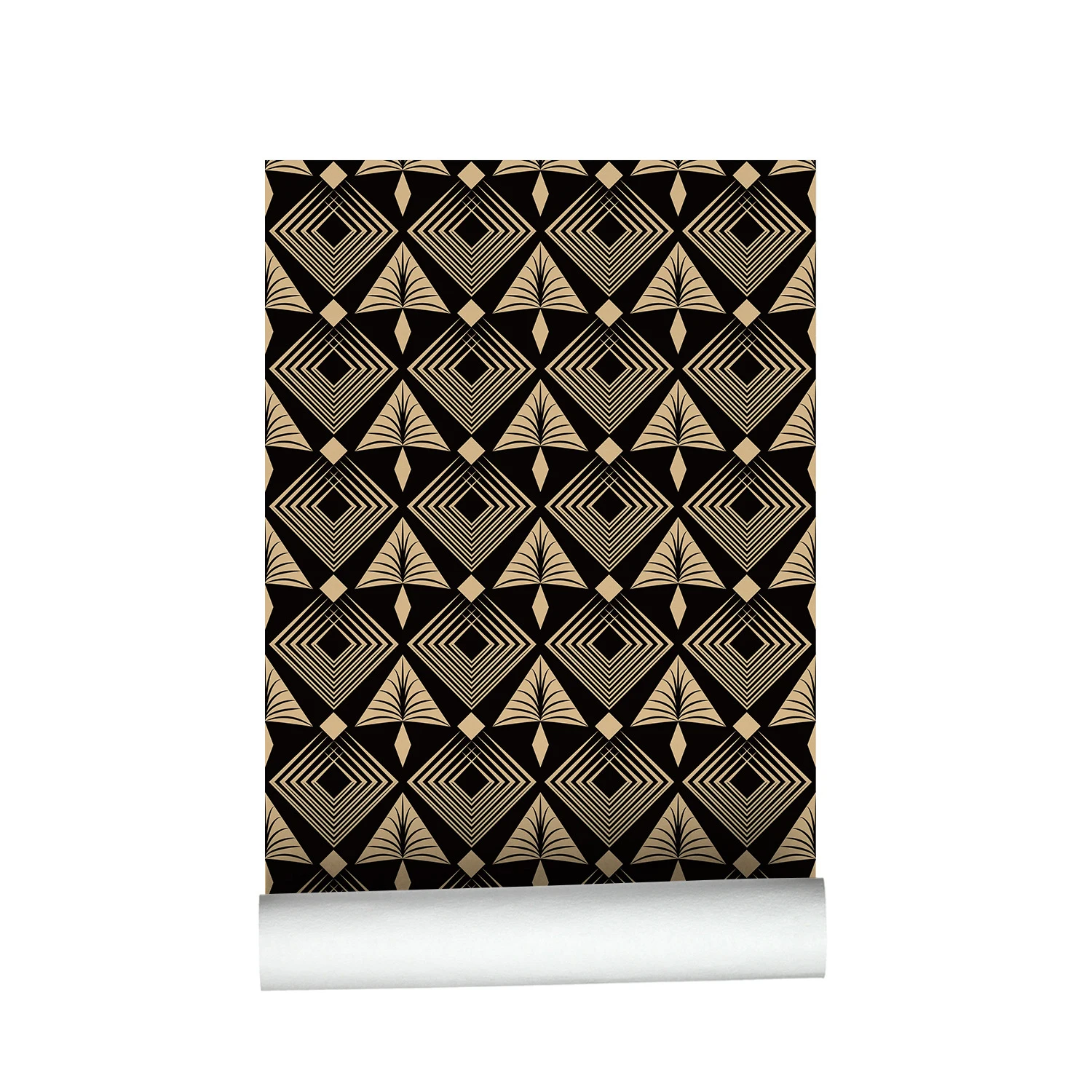 Self Adhesive Wallpaper Black Gold Art Deco Geometric Diamond Wall Sticker Removable Contact Paper for Bedroom Cabinet Decor