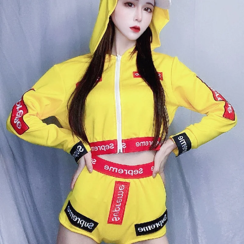 dsPerformance Costume Jazz Dance Hip-Hop Night Club Bar Female SingerdjStage Wear Sticker Yellow Small Coat Suit