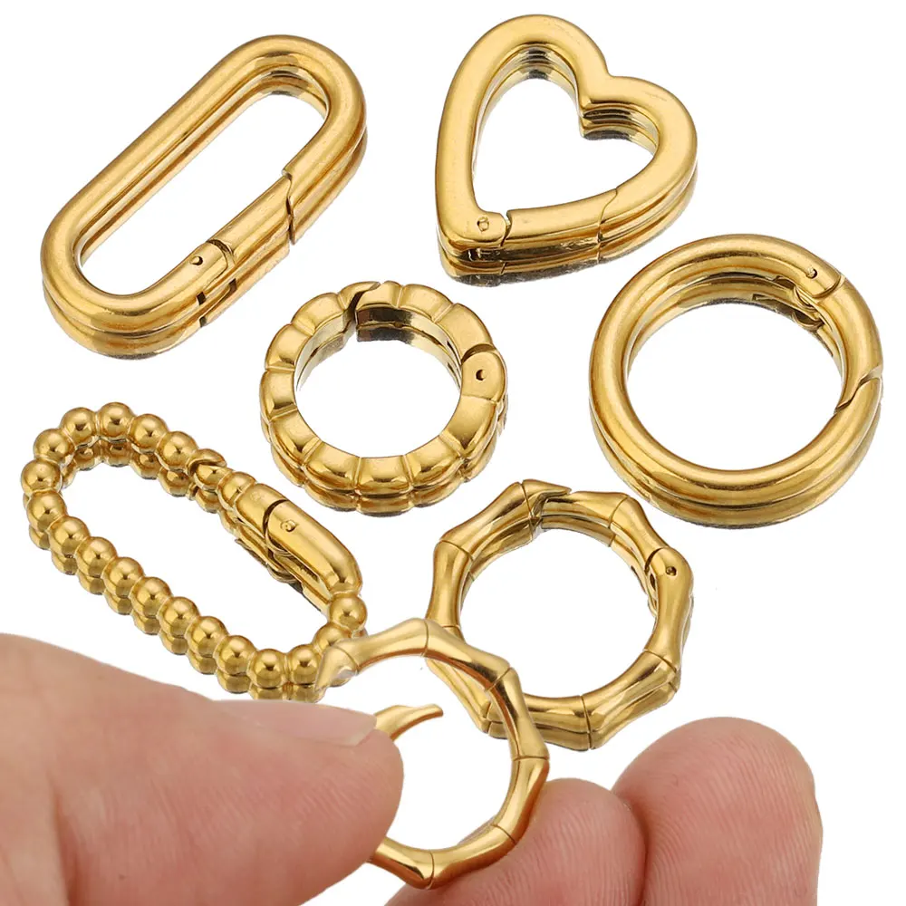2 attaches en acier inoxydable, forme géométrique cœur et anneau rond, crochets mousquetons, connecteurs pour colliers, fournitures de fabrication de bijoux DIY