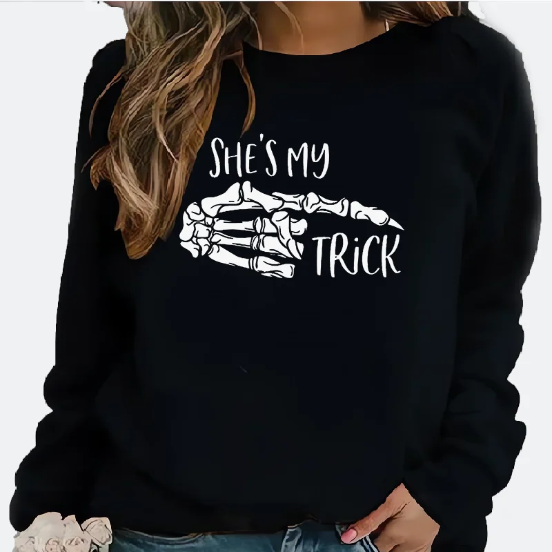 

Crew-neck Fashion Design Long-sleeved Casual Top Fashion Skull Hand Print Cool Hoodie Streetwear Streetwear Women Sweatshirts