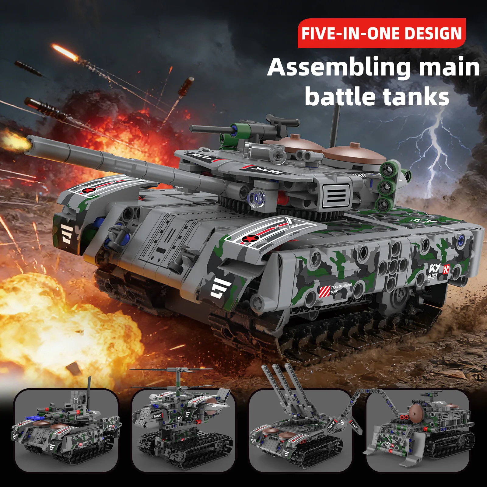 

389PCS RC Tank Airplane MOC Building Blocks 5-in-1 Remote Control DIY Military STEM Educational Toy Boys Birthday Christmas Gift